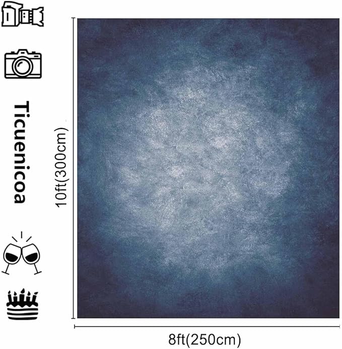 8x10ft Dark Blue Gradient Portrait Photo Backdrops Bright Center Abstract Photography Backdrop for Studio Photo Booth Prop Banner Decor Background
