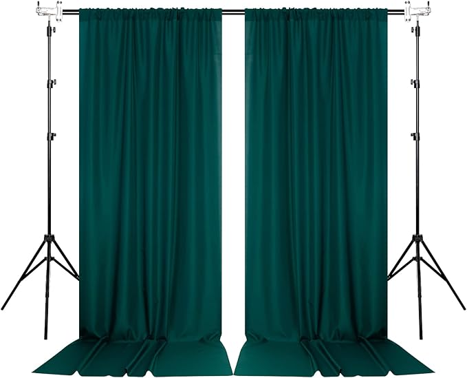 MYSKY HOME 10ft x 7ft Green Backdrop Curtains for Parties, Weddings, Stage & Baby Showers, 5ft x 7ft, 2 Panels