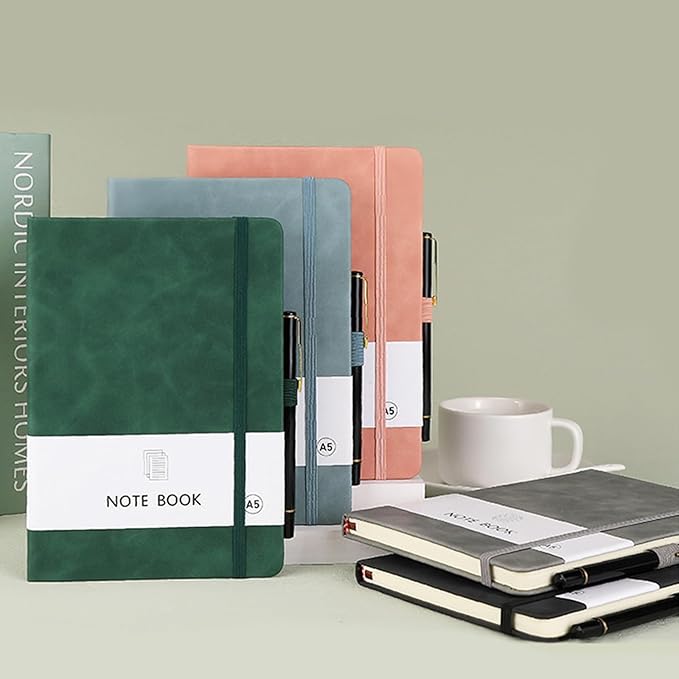 Personalized Notebook Custom Journal Notebook PU Leather A5 Can Customized with Logo/Text/Image- 192 Lined Pages 8.3 x 5.9 Inch, Pen Loop, Elastic Band, Grey Hardcover