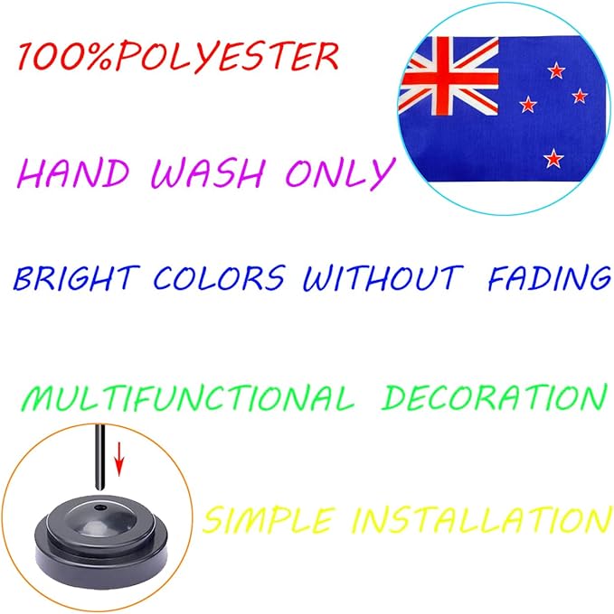 WXTWK 2 Pack New Zealand Flag New Zealand Deluxe Desk Flag Set - Mini Small New Zealand Table Office Flags with Black 12" Solid Pole Stand Base Classroom Meeting Desktop Decorations