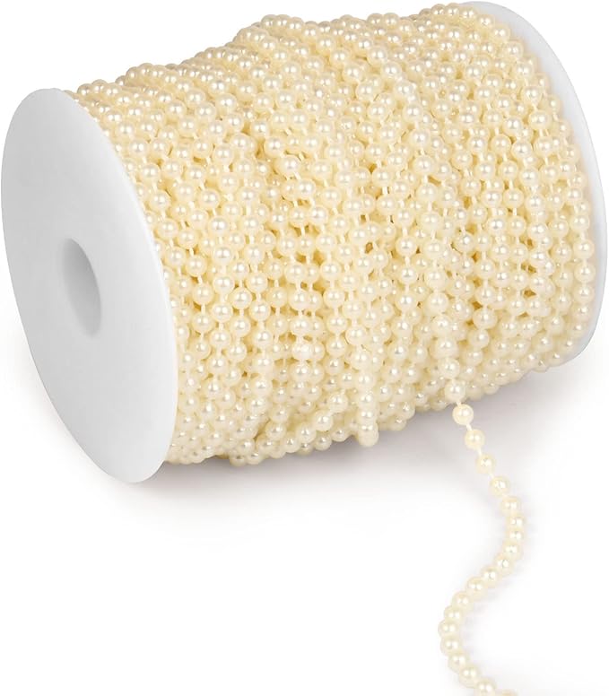 [118Feet] Pearl Beads Garland, 5MM 39Yards Faux Pearl Beads String Roll Bulk for DIY Craft Wedding Party Christmas Tree Decoration