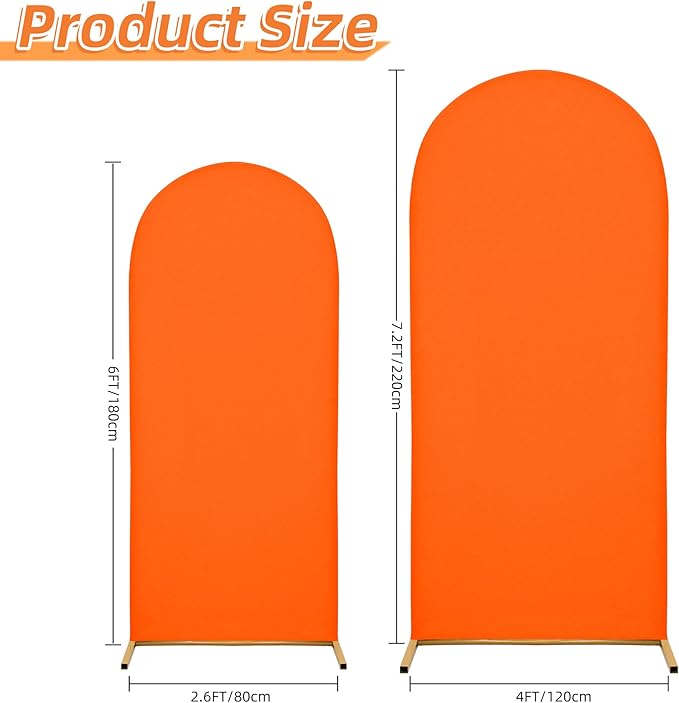 Wedding Arch Covers Arch Backdrop Cover Arch Stand Covers 7.2FT 6FT Set of 2 Arch Cover Spandex Fabric Stretchy Backdrop for Wedding Birthday Party Decoration Baby Shower (Candy Orange)