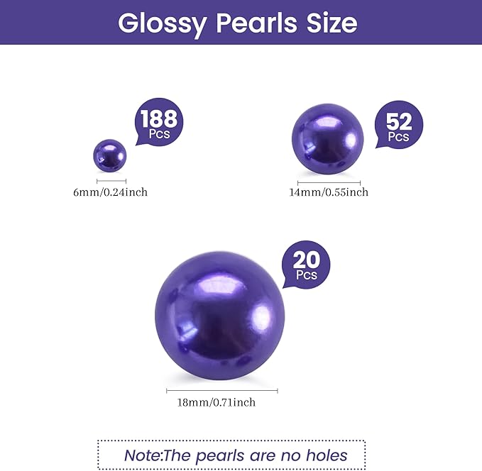 260Pcs Purple Glossy Round Plastic Beads - Vase Filler, Centerpiece Decor, Wedding & Party Decor (18mm, 14mm, 6mm)
