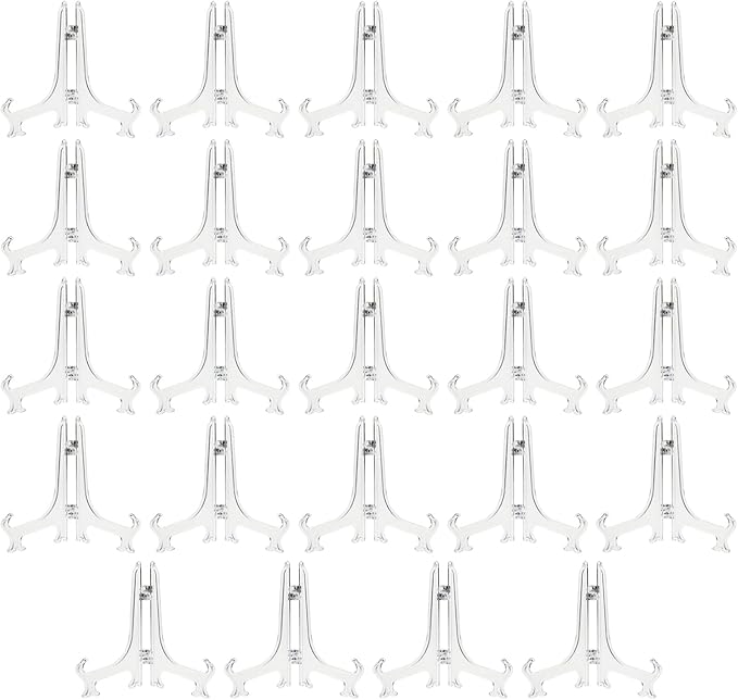 Juvale Mini Clear Acrylic Easel Stands - 24-Pack, 5.3-Inch, Clear Plastic - Mini Easel Sign Stand & Greeting & Place Card Display - Tabletop Photo Holders & Plate Holders