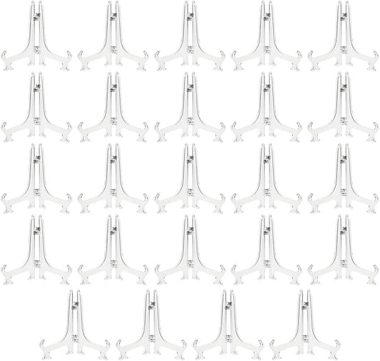 Juvale Mini Clear Acrylic Easel Stands - 24-Pack, 5.3-Inch, Clear Plastic - Mini Easel Sign Stand & Greeting & Place Card Display - Tabletop Photo Holders & Plate Holders