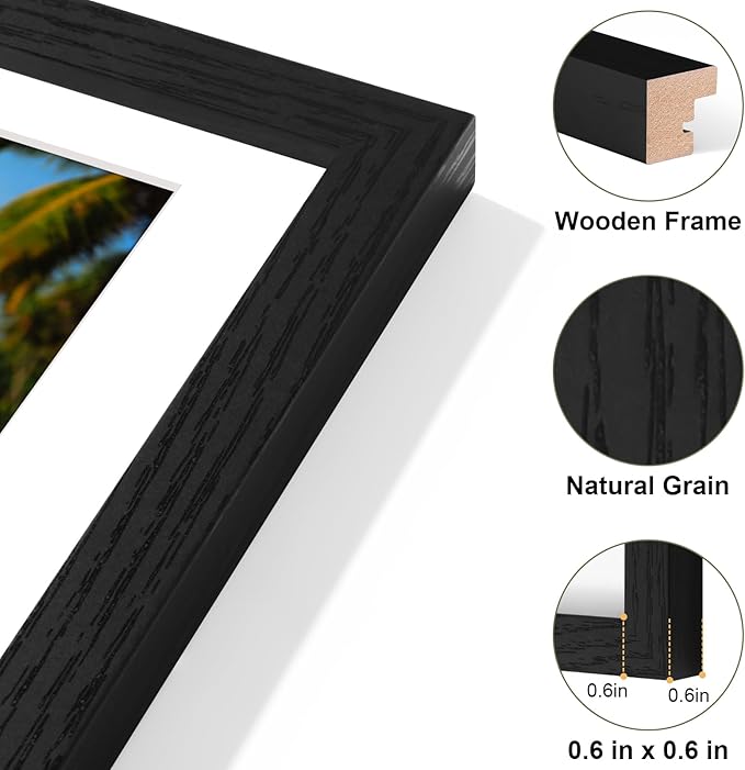 Vittanly 8x24 Collage Picture Frame, Displays 5Pcs 4x6 Pictures with Mat, Picture Frames Collage Wall Decor for Horizontal or Vertical Display, Black, 1 Pack
