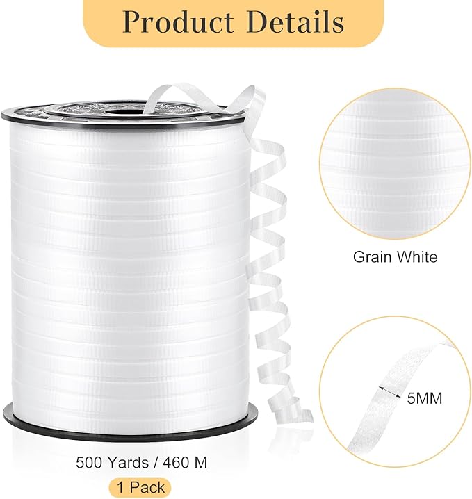 500 Yards White Curling Ribbon-Balloon String-Balloon Ribbon Texture Roll for Party Decoration, Gift Wrapping, Art Crafts, Florist Flower