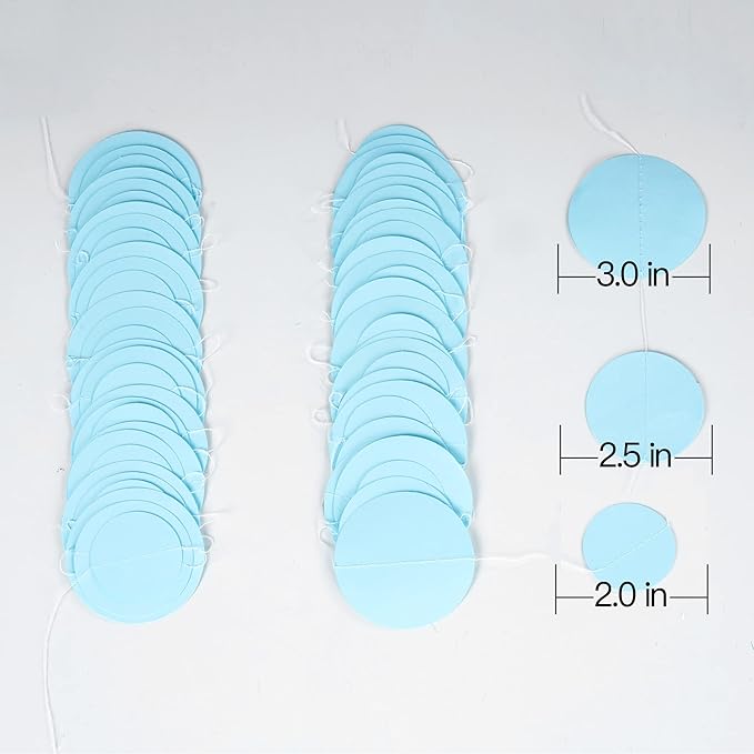 Light Blue Paper Garland Circle Dot Streamer Party Banner Backdrop Hanging Decorations, 20 Feet in Total