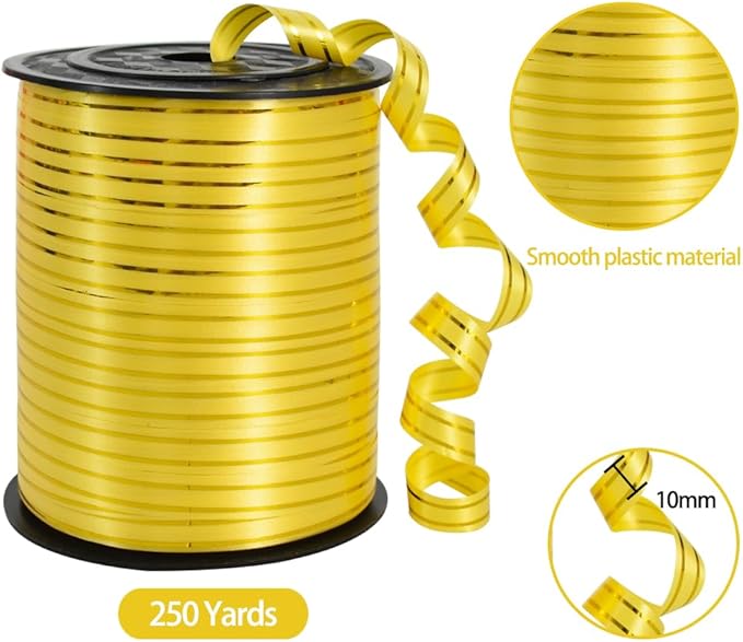 TONIFUL Curling Ribbon-Gold Gold Balloon Curling Ribbons-250 Yards Balloon String for DIY Decor,Gift Wrapping,Ribbons and Bows for Christmas New Year Birthday Gifts Graduation Supplies