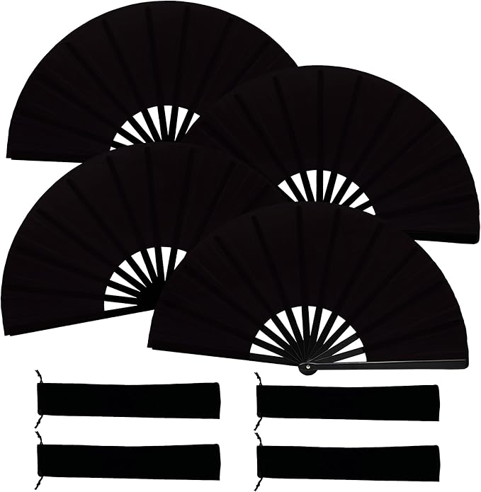13inch Large Rave Fan Popping Clacking Fans for Line Dancing,Hand Fans for Women Foldable,Boots on The Ground Fan,Portable for Outdoor,Wedding,Party,Decoration (4pcs Black)