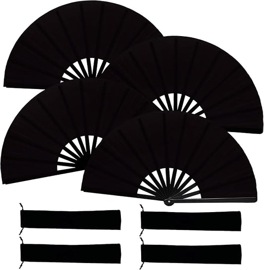 13inch Large Rave Fan Popping Clacking Fans for Line Dancing,Hand Fans for Women Foldable,Boots on The Ground Fan,Portable for Outdoor,Wedding,Party,Decoration (4pcs Black)
