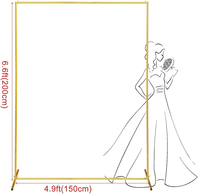 Metal Wedding Arch Backdrop Stand 6.6x5 FT Gold Square Balloon Arch Frame for Wedding, Birthday Party, Baby Shower Ceremony Decoration