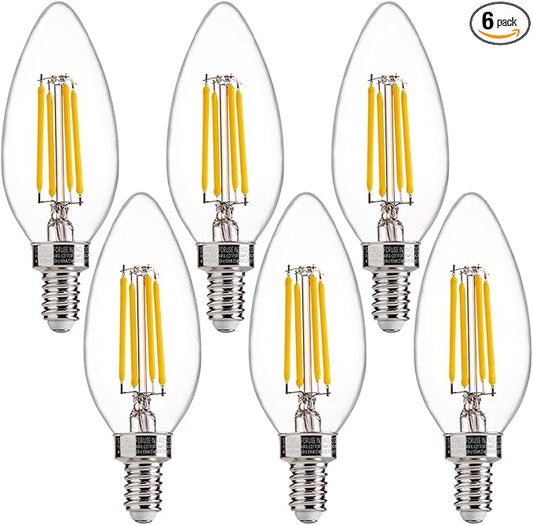 FLSNT 60W Equivalent LED Chandelier Light Bulbs, Dimmable LED B11 E12 Candelabra Base Bulbs, 3500K Natural White, 550LM, 6 Pack UL,CA65 Listed.