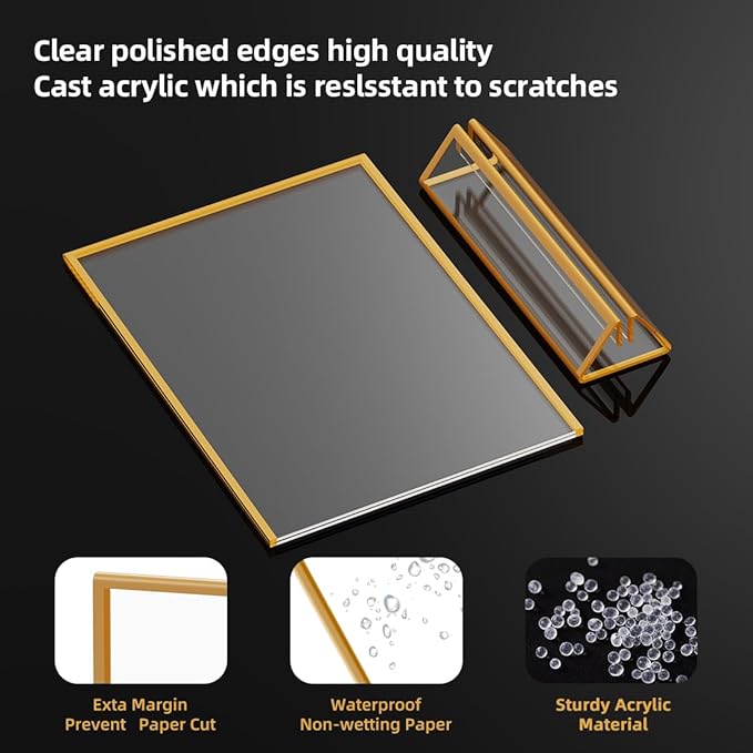 Gold Picture Frame 5X7 Acrylic Sign Holder with Gold Borders Double Sided Acrylic Frames Clear Display Stand, Plastic Sign Holder for Wedding Table Numbers Menu Holder (6 Pack)
