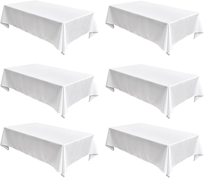 Fitable Faux Linen White Tablecloths for 6 Foot Rectangle Tables - 60 x 102 Inch - 6 Pack Fabric Textured Folding Table Clothes Faux Burlap Table Covers for Wedding, Party, Banquet, Birthday