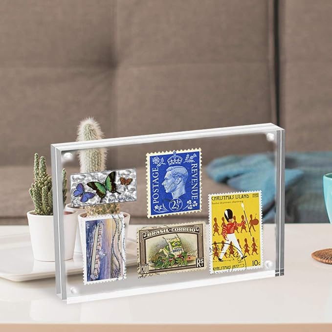 HELPLEX Acrylic Frames, 2 Pack 6x8, 24mm Thick, Frameless, Magnetic, Free Standing