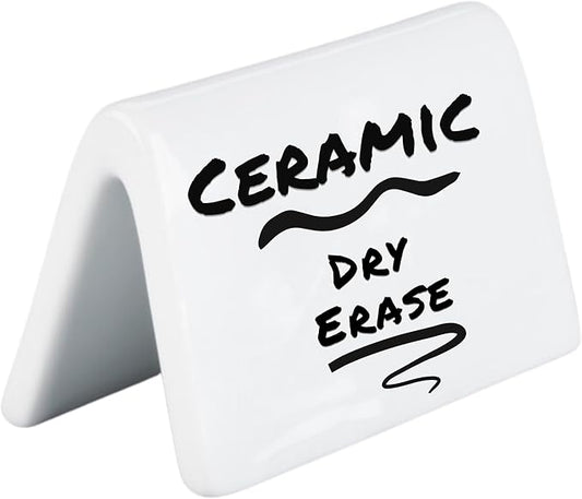 Double Sided Ceramic Dry Erase Table Tent Sign White - 3-1/2"x2" - Reusable Tabletop Setting. Great for Wedding, Birthday, Picnic, Banquet, Buffet, Bakery, Party, Events, Message Board - 4 PK