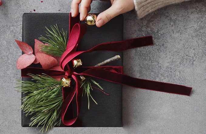 Burgundy Christmas Velvet Ribbon for Tree, Gift Wrapping, Flower Bouquet, Wreath Decorations, Bow Making 1'', 25 Yards