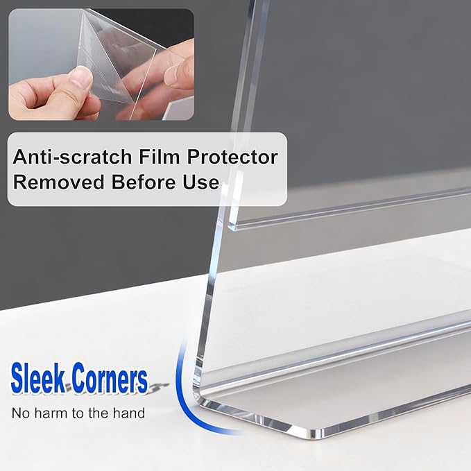 Acrylic Sign Holder 8.5 x 11 Horizontal , Clear Plastic Display Stand for Tabletop, Acrylic Stands for Flyers, Table Paper Holder, Vertical Sign Holder 8.5x11 for Restaurants, Office and School (Slant 6 Pack 11x8.5)