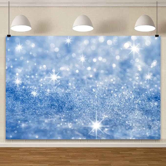 YongFoto Silver Blue Glitter Backdrop 10x7ft Silver Light Spots Blue Sequin Bokeh Photography Background Birthday Bridal Shower Wedding Photography Background Party Banner Portraits Photoshoot Props