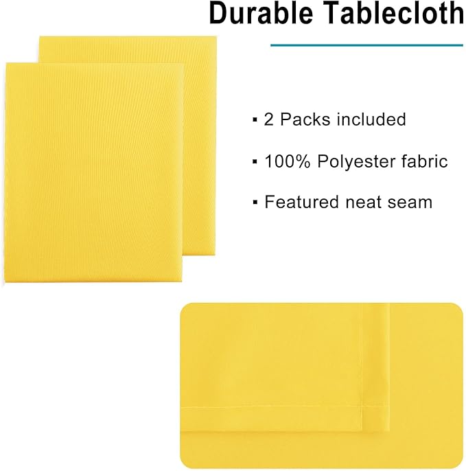 Hiasan 2 Pieces Yellow Rectangle Tablecloth - Spillproof and Waterproof Washable Table Cloth for Dining Room Kitchen Camping, 54 x 120 Inch