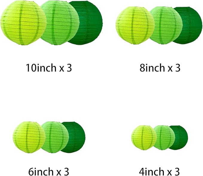 Green Paper Lanterns Decorative, Chinese/Japanese Hanging Round Paper Lanterns Decorations for Wedding, St. Patrick's Day, Dinosaur, Jungle Theme Birthday (12 PCS)