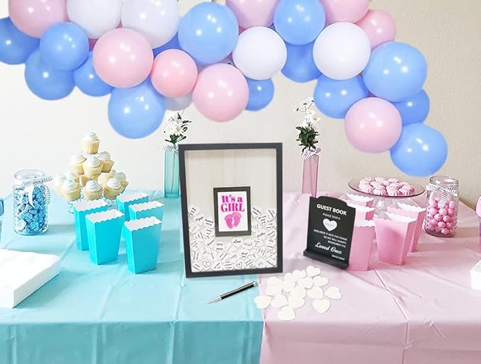 Wedding Guest Book Alternative, Registry Item,12x16 Picture Frame, 70 Pcs Welcome Sign, Gift, White Hearts, Baby Shower Registry, Anniversary, Funeral, Memories (Black)