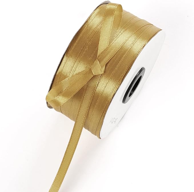 1/4" x 230 Yards Champaign Gold Satin Ribbon Single Faced Bulk Fabric Ribbons for Gift Wrapping, Crafting and DIY Projects, Hair Accessories, Tiny Bows