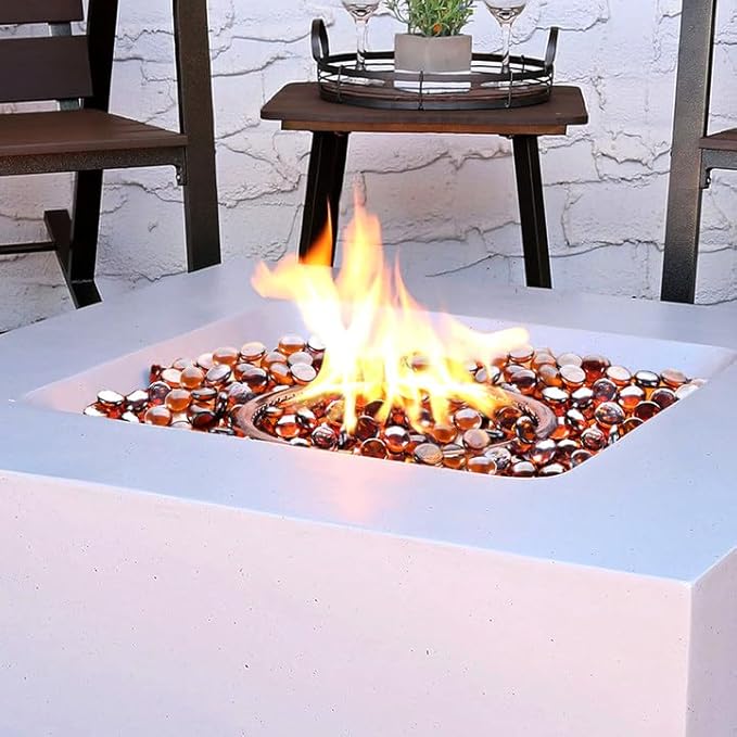 Fire Glass Rocks, Amber Beads for Propane Fire Pit, Fireplace and Outdoor Decorative. 3/4 High Luster 10LB Round Firepit Glass