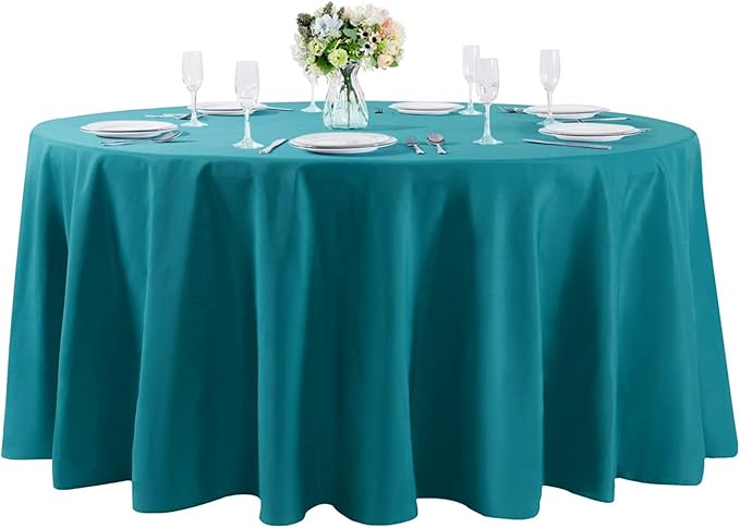 108 inch Round Tablecloth Washable Polyester Table Cloth Decorative Table Cover for Wedding Party Dining Banquet（108 inch,Teal）