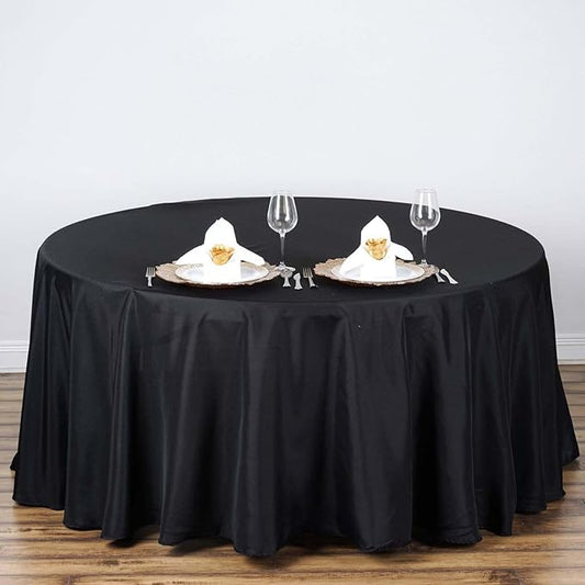 Efavormart Round Tablecloth, 108 Inch Stain & Wrinkle Resistant Washable Table Cloth, Decorative Polyester Fabric Table Cover for Banquet, Wedding, Dining- Black