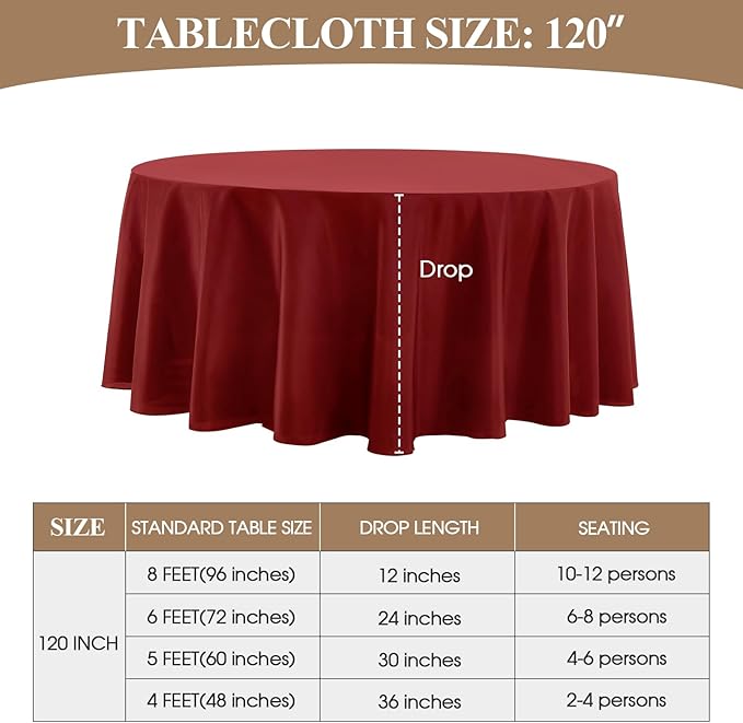 Round Tablecloth 120 Inch Tablecloth 2 Pack Red Table Cloths Washable Decorative Linen Polyester TableClothes Cover for Dining Table Banquets Buffet Parties and Wedding