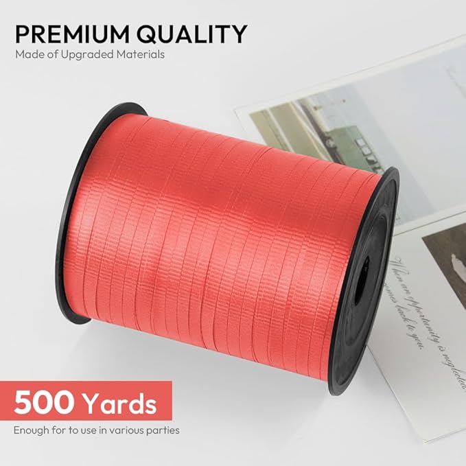 KMER LIFE Red Crimped Curling Ribbon, 1/5" Wide x 500 Yards Christmas Curling Ribbons for Gift Wrapping, Party Decoration, Balloon String, Crafting, Balloon Ribbons for Florist Flower (1 Roll)
