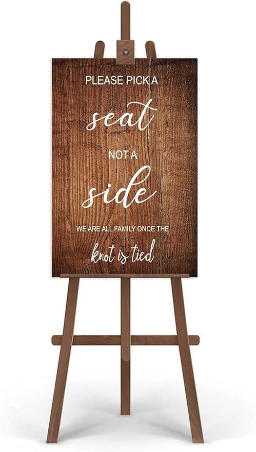 Rustic Wooden 'Please Pick A Seat Not A Side' Wedding Welcome Sign - Reception Seating Plan Wall Art Decor for Kitchen, Cafe, Pub - 18x12 Inch Gift