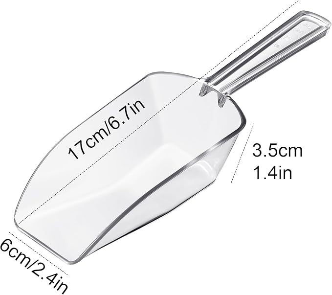 Hestya 16 Pcs Christmas Multi Purpose Clear Plastic Scoops for Candy Buffet Acrylic Kitchen Ice Food Popcorn Scoops for Protein Powders, Ice Cream, Coffee, Tea Jar (6.69 Inch)