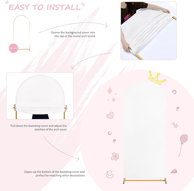 SoarDream Arch Backdrop Cover White Spandex Fitted 5FT White Wedding Arch Covers Balloon Round Top Chiara Arch Backdrop Fabric for Bridal Shower Wedding Birthday Party Stage Decoations