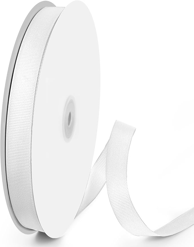 100 Yards 5/8 inch Grosgrain Ribbon, Solid Color Fabric Ribbon Perfect for Gift Wrapping, Wedding, Handmade Bows, Floral Bouquets and Party Decoration(White)