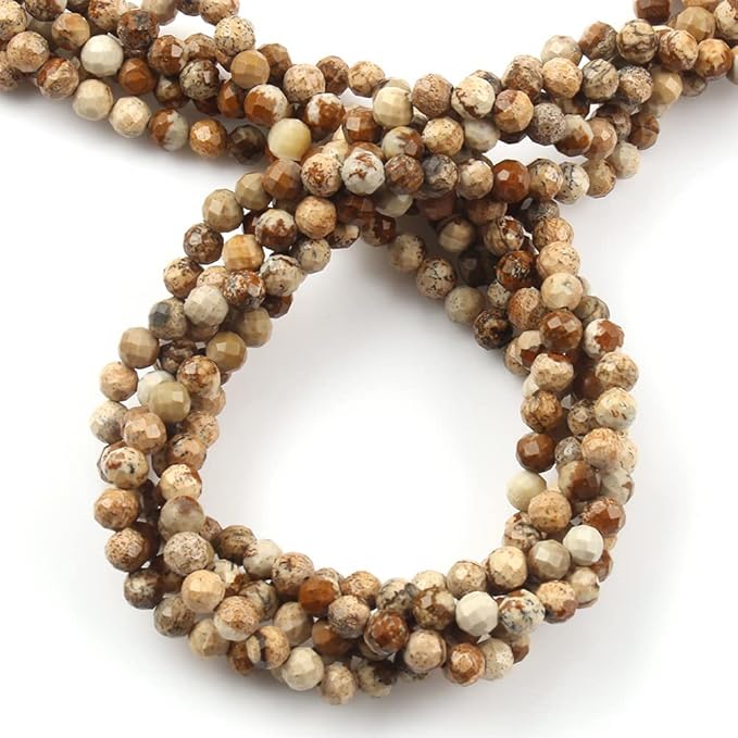 Song Xi 180pcs 2mm Natural Picture Gemstone Beads Faceted Round Loose Stone Beads for Jewelry Making