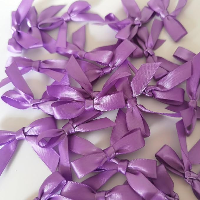 50pcs 1-1/2" Purple Satin Ribbon Bows Without Twist Ties Mini Ribbon Bows for Candy Partiy Decoration Gift Packing&Wrapping Accessoried(Purple)