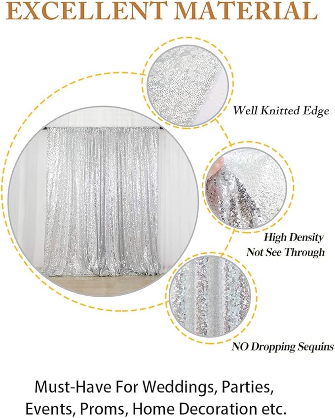 ShiDianYi 8FTx10FT Silver Sequin Photography Backdrop - Wedding Baby Shower Birthday Decor, Shimmer Sequined Curtain Wall for Parties & Events