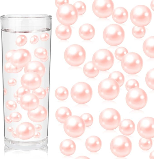 100PCS Light Pink Faux Pearls Beads for Centerpiece Vases, Vase Filler Faux Pearls, No Holes Filler Beads for Easter Party Anniversary Birthday Wedding Table Decor, 14/20/30mm