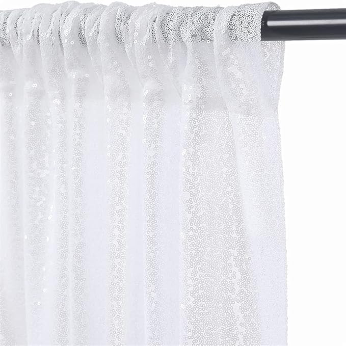SquarePie Sequin Backdrop Curtain White 2FTx8FT 2 Panels Background for Wedding Party