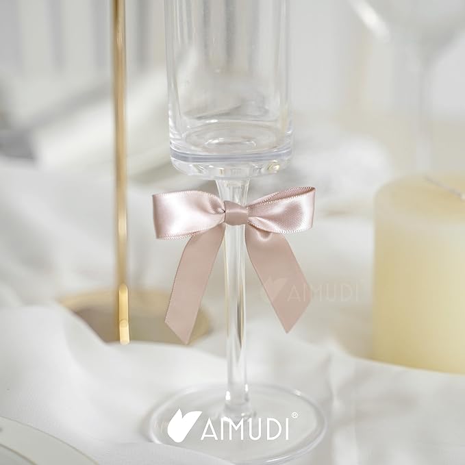 AIMUDI Dusty Rose Ribbon Bows Wedding Decor 2.5" Pretied Small Pink Bows for Crafts Premade Satin Twist Tie Bows for Treat Bags Cake Pop Bows Mini Bows for Gift Wrapping Candy Apples - 50 Counts