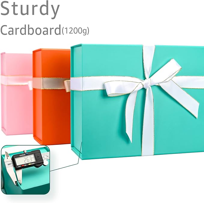 LIFELUM Green Blue Gift Box 13.85 x 8.35 x 4.45 inch, 1 Pack Big Gift Box with Magnetic Lid for Presents,Birthday, Bridesmaid Proposal Boxes Contains Ribbon, Card,Shredded Paper Filler