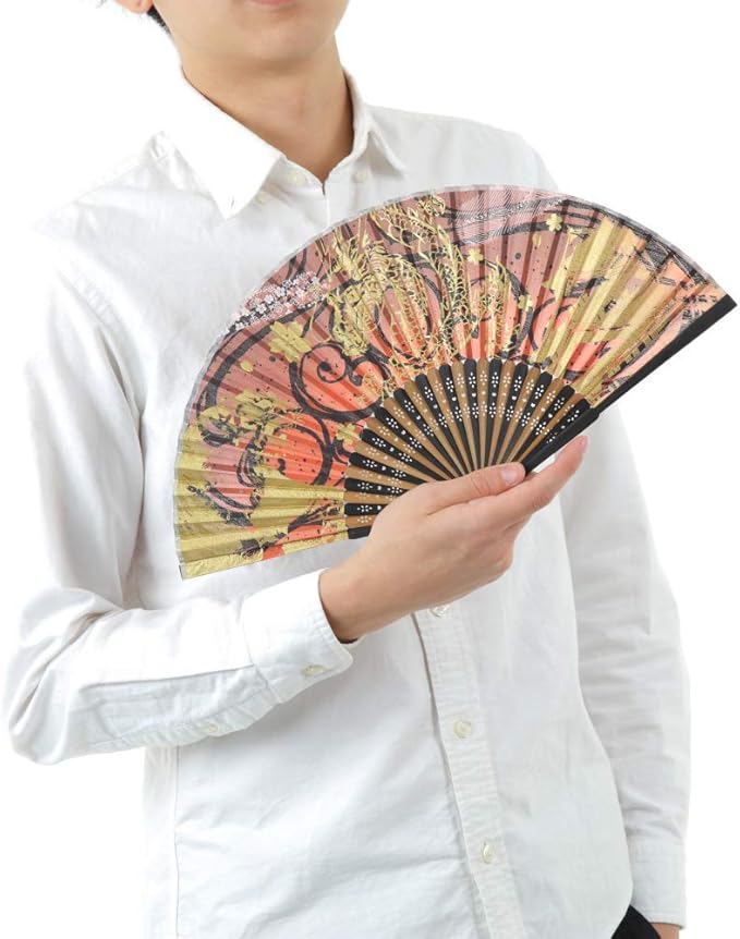 Terra Distribution Folding Fan [Japan Import] Hand Fans for Women Foldable, Japanese Fan, Unique Design, Handmade Bamboo, Silk Fan, 8.6" (22cm), Abanicos de Mano (555 (Tiger))