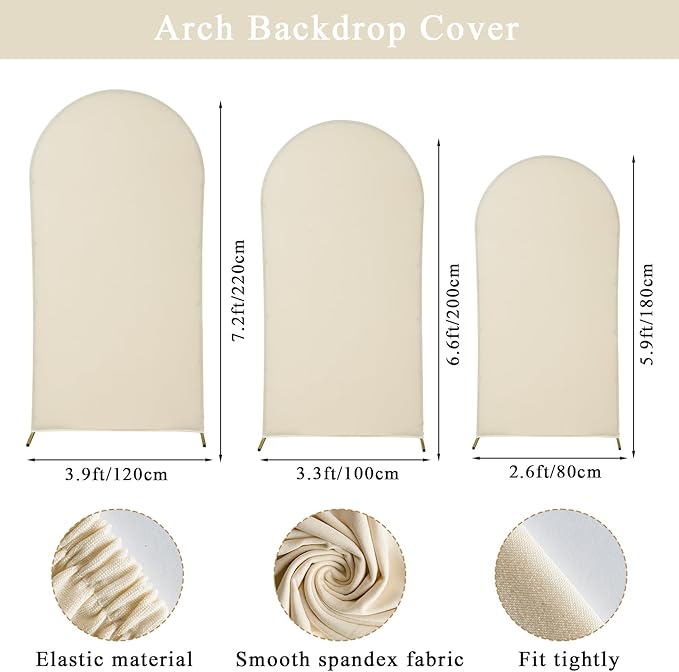 Wedding Arch Backdrop Stand Set of 3, (6, 6.6, 7.2) Metal Arch Backdrop Stand with Wedding Arch Cover, Wedding Balloon Arch Backdrop Stand for Birthday, Baby Shower, Anniversary