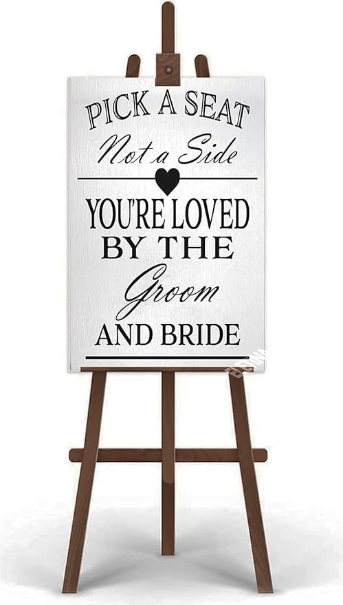 Rustic Wooden Signs Pick a Seat Not A Side Sign You Are Loved by the Groom and Bride, Wedding Signs Wall Art Decor Kitchen Cafe Pub Decor Gift 18x12 INCH