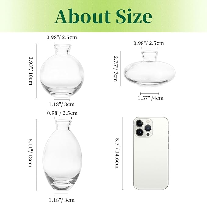 Glass Bud Vases Set of 12, Hewory Cute Clear Small Vases Handmade, Mini Glass Flower Vase for Floral Arrangement, Tiny Centerpiece for Wedding Party Events Home Office Table Decor (Not Include Flower)