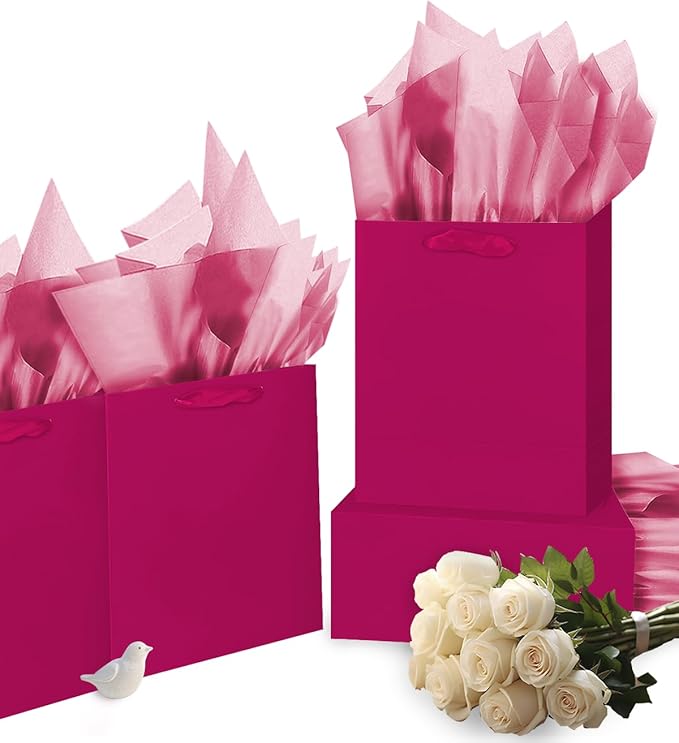 Gcardist Dragon Fruit Gift Bags with Tissue Paper for Wedding, Birthday, Party Supplies-7.9"x4.3"x9.6" Medium Size Cardboard Gift Bags（16pcs Bags +32pcs Tissue Paper ）