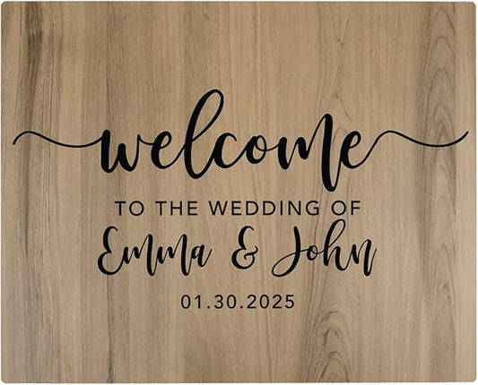 Andaz Press Personalized Large Wooden Welcome Sign for Wedding Rustic Welcome Sign 16" x 20" Custom Names & Date Fall Script Wedding Signage English Oak MDF Wood Finish Reception Indoor Outdoor Signs